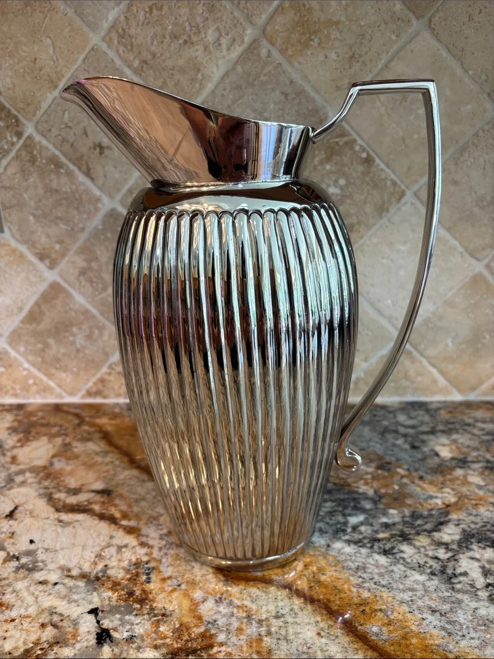 Elegant Nickel Ribbed Brass Pitcher- 11 in Barware Servewear